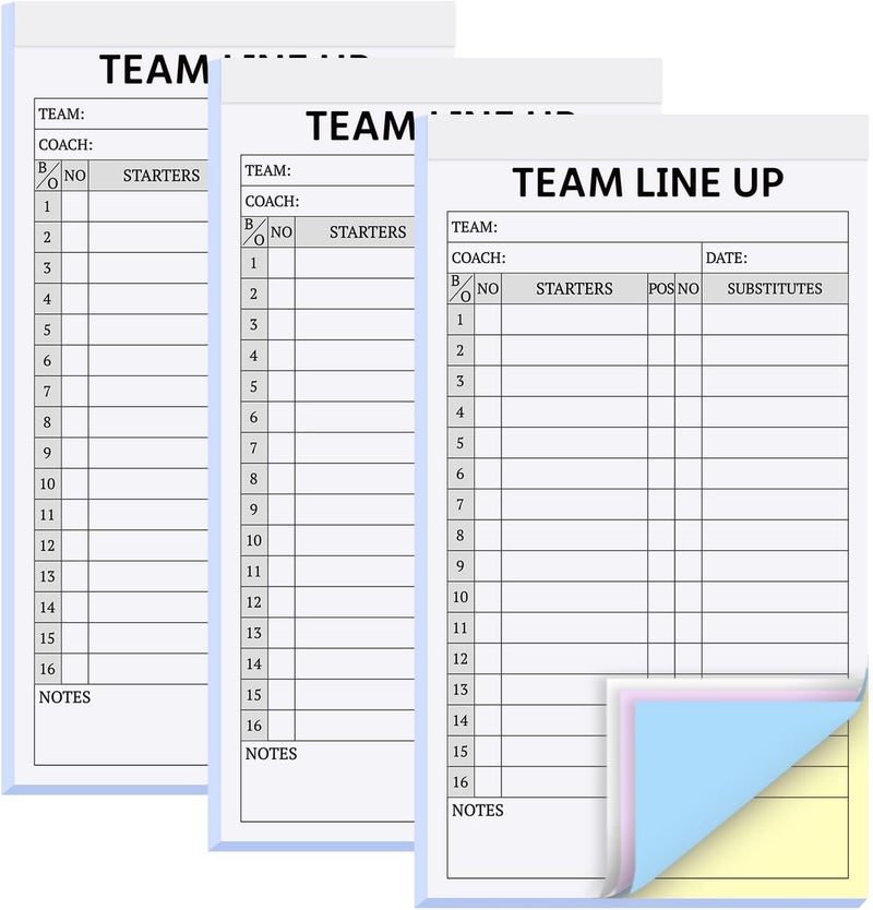 suituts 90 Sets Baseball/Softball Lineup Cards, 4 Part Carbonless, 16 Player Roster Lineup Sheets for Coaches, Team, Sports (3 Pads, 4.5 x 8 Inch - Image 1